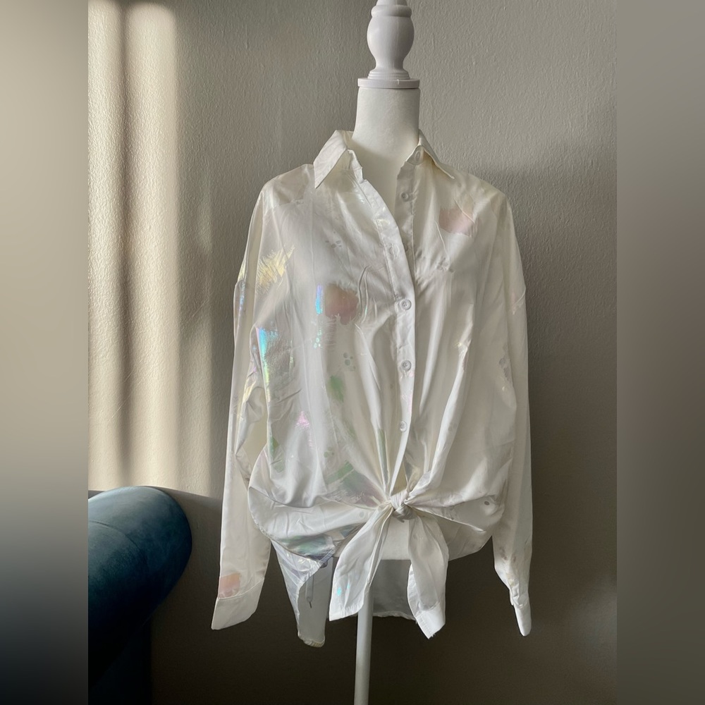 Solid Color Drop Shoulder Shirt - image 1